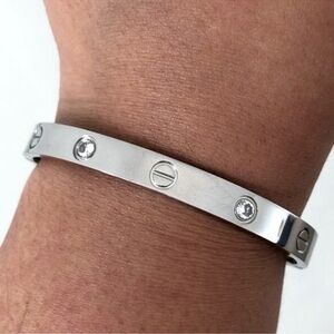 Stainless Steel Love Screw Bangle Bracelet With Stones and Screwdriver in Silver